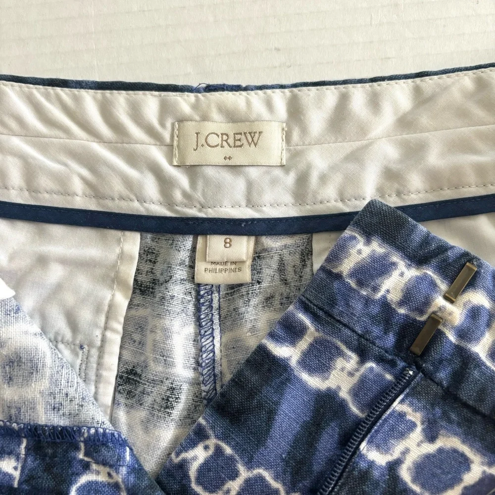 J.Crew Linen Blend Blue White Tie Dye Chain 4.5” Shorts Pockets Women’s size 8‎